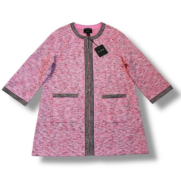 NEW St John Long Blazer Cardigan Pink Boucle Pockets Luxury Classic Office SZ 10